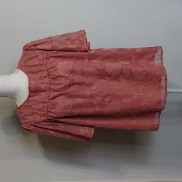 Womens Bell Sleeve Blouse Summer Crewneck Lace Tops Floral Textured Top Medium - Picture 1 of 9